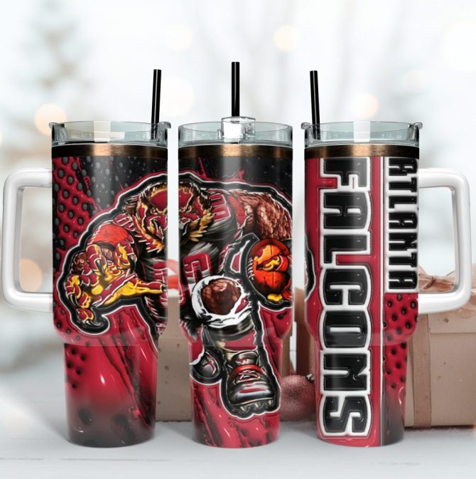 Atlanta Falcons Nfl Mascot Custom Stanley Quencher 40Oz Stainless Steel Tumbler With Handle