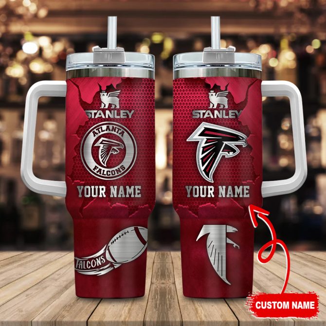 Atlanta Falcons Nfl Metal Style Custom Stanley Quencher 40Oz Stainless Steel Tumbler With Handle