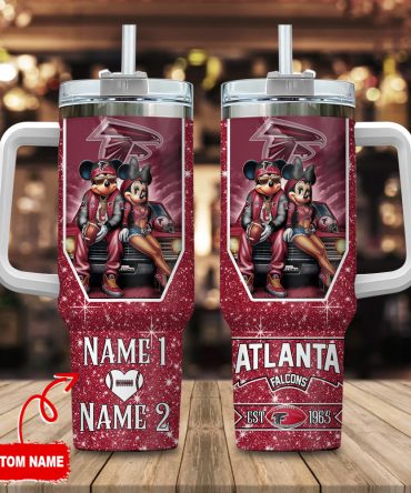 Atlanta Falcons Nfl Mickey And Minnie Couple Custom Stanley Quencher 40Oz Stainless Steel Tumbler With Handle