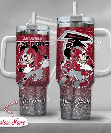 Atlanta Falcons Nfl Mickey Mouse Glitter Custom Stanley Quencher 40Oz Stainless Steel Tumbler With Handle