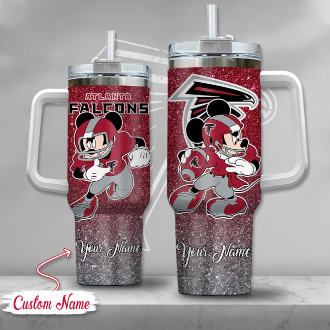 Atlanta Falcons Nfl Mickey Mouse Glitter Custom Stanley Quencher 40Oz Stainless Steel Tumbler With Handle