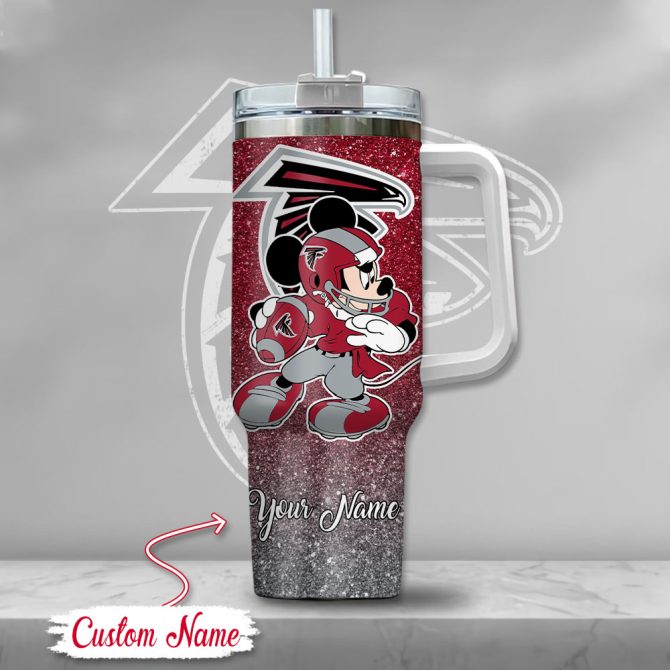Atlanta Falcons Nfl Mickey Mouse Glitter Custom Stanley Quencher 40Oz Stainless Steel Tumbler With Handle - Image 2