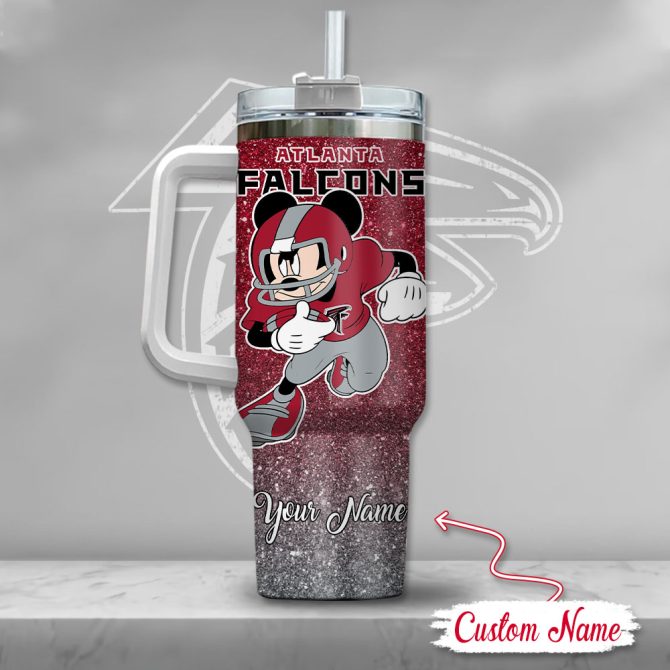 Atlanta Falcons Nfl Mickey Mouse Glitter Custom Stanley Quencher 40Oz Stainless Steel Tumbler With Handle - Image 3
