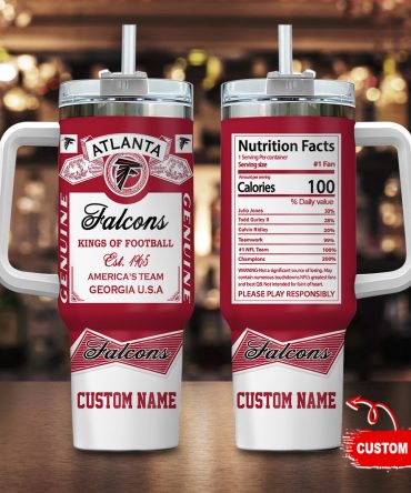 Atlanta Falcons Nfl Nutrition Facts Custom Stanley Quencher 40Oz Stainless Steel Tumbler With Handle