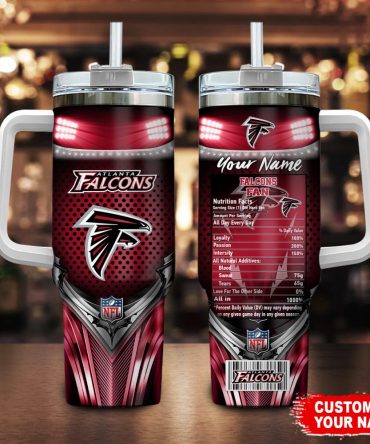 Atlanta Falcons Nfl Nutrition Facts Custom Stanley Quencher 40Oz Stainless Steel Tumbler With Handle