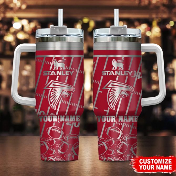 Atlanta Falcons Nfl Silver Custom Stanley Quencher 40Oz Stainless Steel Tumbler With Handle