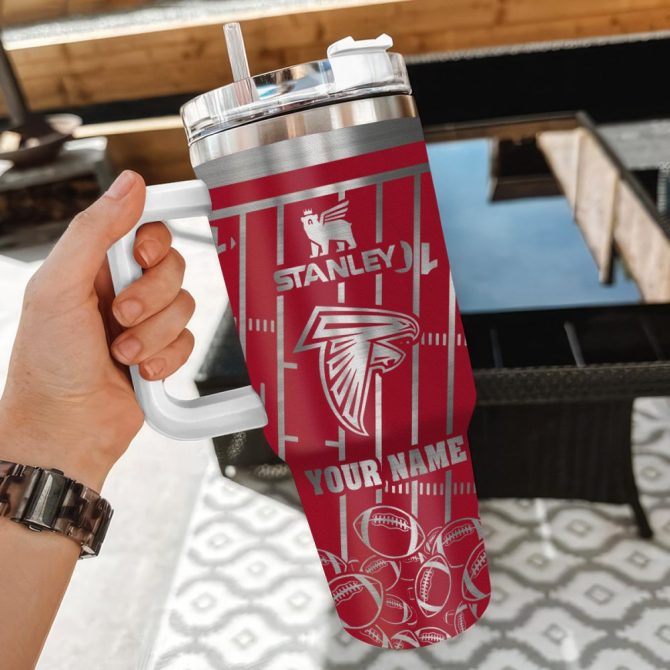 Atlanta Falcons Nfl Silver Custom Stanley Quencher 40Oz Stainless Steel Tumbler With Handle - Image 3