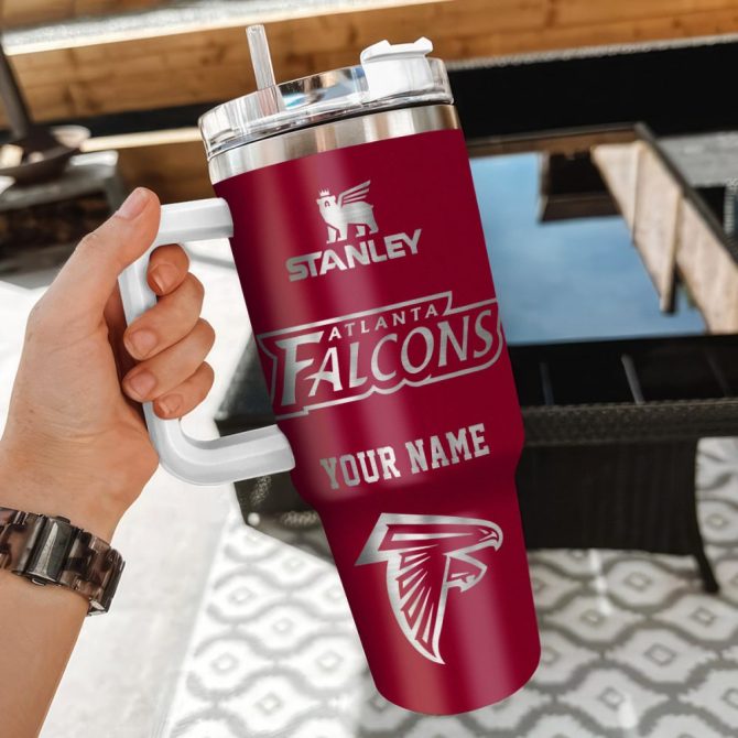 Atlanta Falcons Nfl Silver Logo Custom Stanley Quencher 40Oz Stainless Steel Tumbler With Handle - Image 3