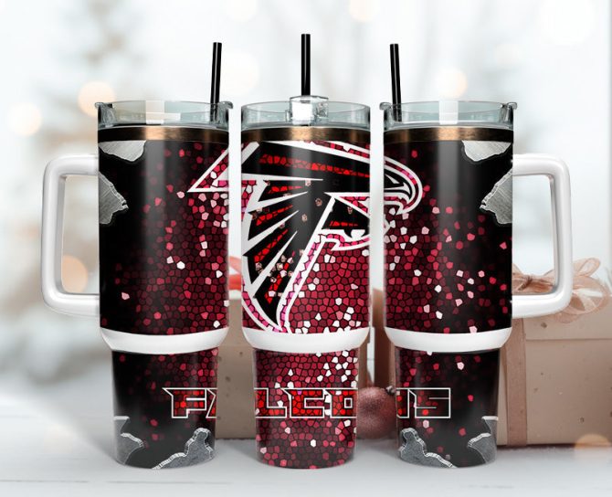 Atlanta Falcons Nfl Stained Glass Effect Custom Stanley Quencher 40Oz Stainless Steel Tumbler With Handle