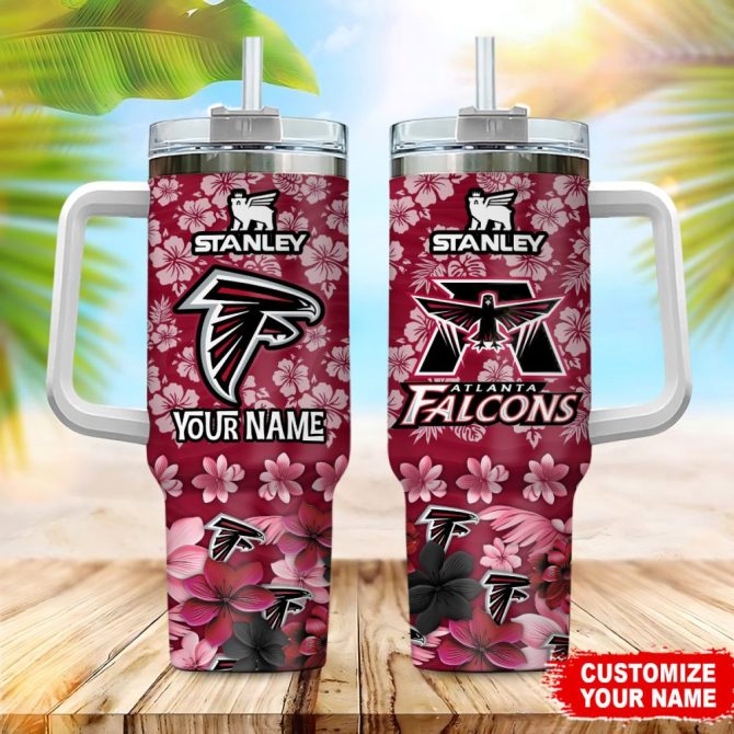 Atlanta Falcons Nfl Tropical Floral Custom Stanley Quencher 40Oz Stainless Steel