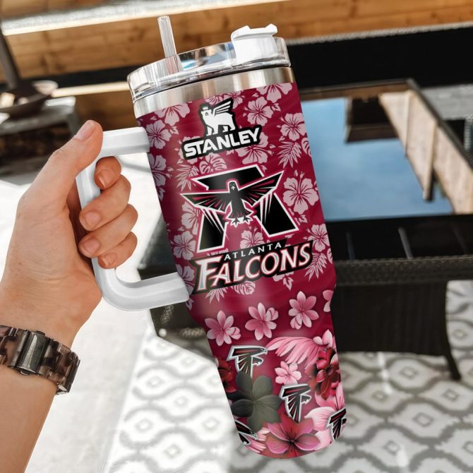Atlanta Falcons Nfl Tropical Floral Custom Stanley Quencher 40Oz Stainless Steel - Image 3