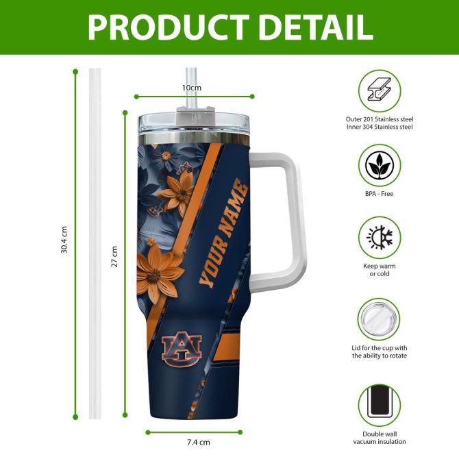 Auburn Tigers Ncaa Custom Stanley Quencher 40Oz Stainless Steel Tumbler With Handle - Image 2