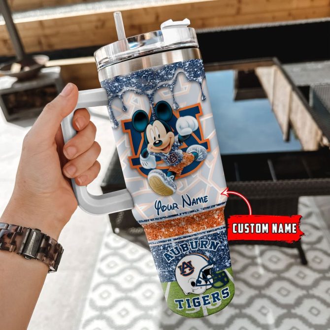 Auburn Tigers Ncaa Mickey Mouse Glitter Custom Stanley Quencher 40Oz Stainless Steel Tumbler With Handle - Image 2