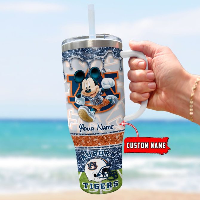 Auburn Tigers Ncaa Mickey Mouse Glitter Custom Stanley Quencher 40Oz Stainless Steel Tumbler With Handle - Image 3
