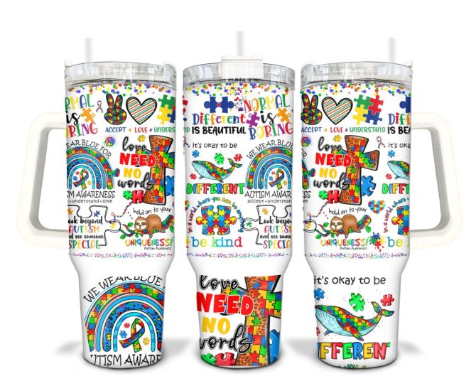 Autism Awareness Custom Stanley Quencher 40Oz Stainless Steel Tumbler With Handle