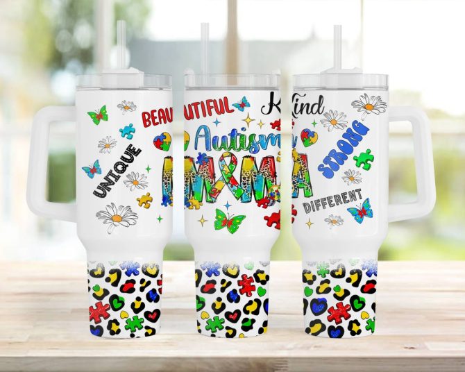 Autism Mama Appreciation Custom Stanley Quencher 40Oz Stainless Steel Tumbler With Handle