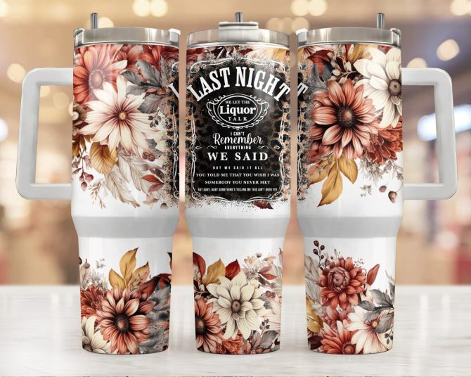 Autumn Floral Custom Stanley Quencher 40Oz Stainless Steel Tumbler With Handle