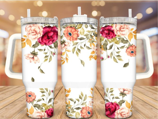 Autumn Floral Custom Stanley Quencher 40Oz Stainless Steel Tumbler With Handle