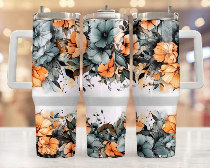 Autumn Floral Custom Stanley Quencher 40Oz Stainless Steel Tumbler With Handle