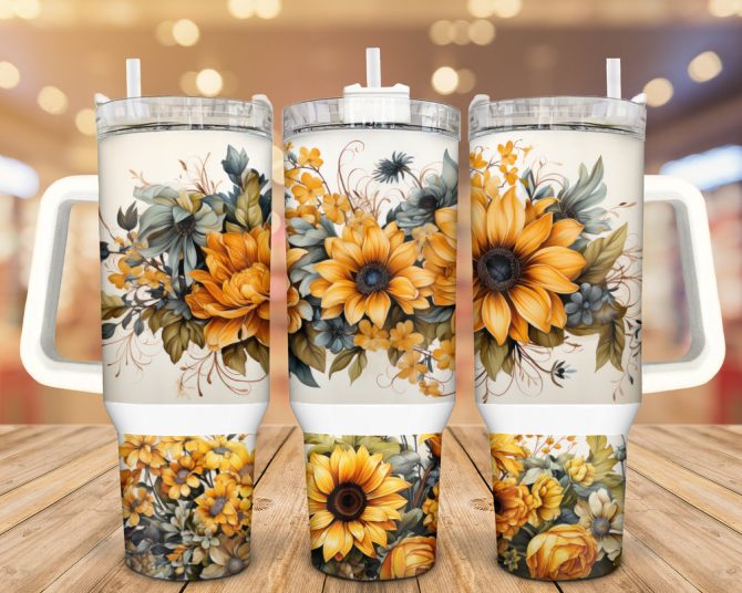 Autumn Floral Custom Stanley Quencher 40Oz Stainless Steel Tumbler With Handle