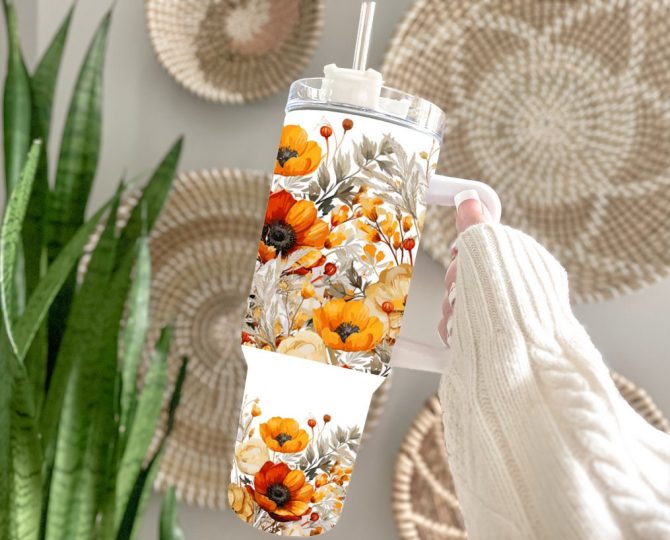 Autumn Flowers Custom Stanley Quencher 40Oz Stainless Steel Tumbler With Handle - Image 2