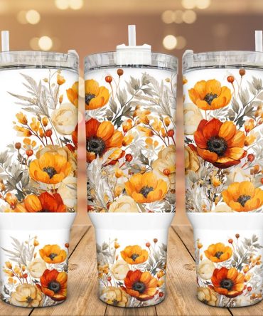 Autumn Flowers Custom Stanley Quencher 40Oz Stainless Steel Tumbler With Handle
