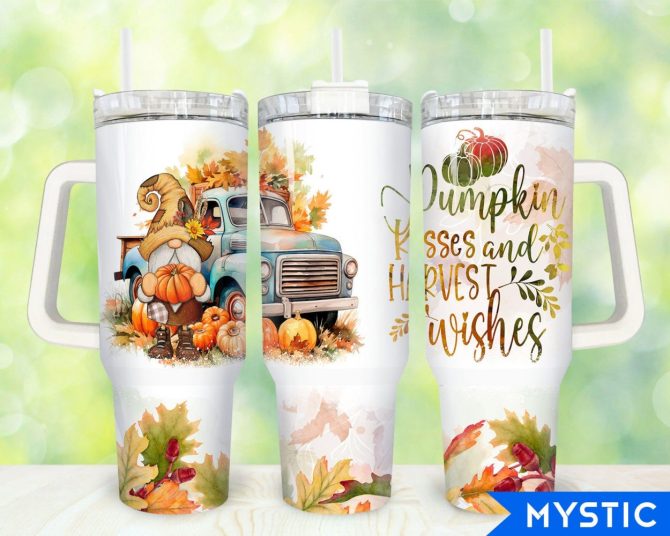 Autumn Gnome And Pumpkins Custom Stanley Quencher 40Oz Stainless Steel Tumbler With Handle