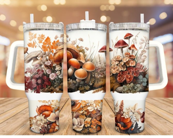 Autumn Mushrooms Custom Stanley Quencher 40Oz Stainless Steel Tumbler With Handle