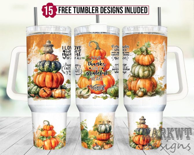 Autumn Pumpkin Custom Stanley Quencher 40Oz Stainless Steel Tumbler With Handle