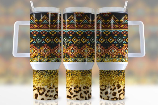 Aztec Pattern Custom Stanley Quencher 40Oz Stainless Steel Tumbler With Handle