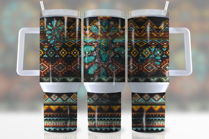 Aztec Pattern Custom Stanley Quencher 40Oz Stainless Steel Tumbler With Handle
