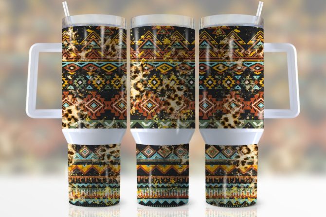 Aztec Pattern Custom Stanley Quencher 40Oz Stainless Steel Tumbler With Handle