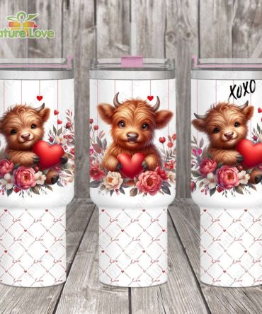 Baby Cow Valentine Gift Custom Stanley Quencher 40Oz Stainless Steel Tumbler With Handle