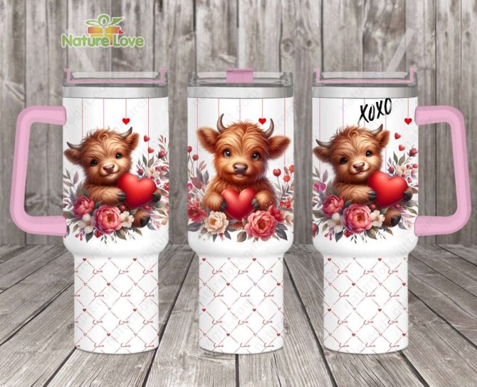 Baby Cow Valentine Gift Custom Stanley Quencher 40Oz Stainless Steel Tumbler With Handle
