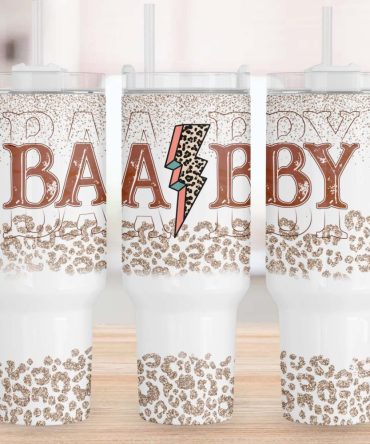 Baby Mother Glitter Leopard Print Custom Stanley Quencher 40Oz Stainless Steel Tumbler With Handle