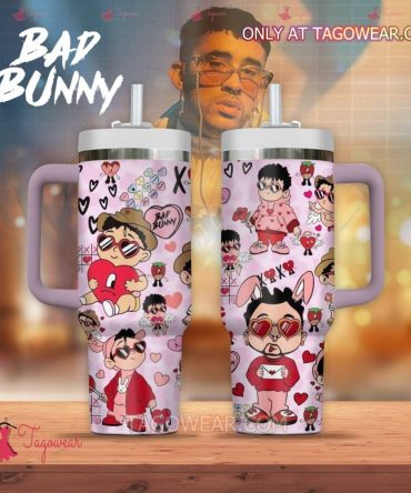Bad Bunny Chibi Music Custom Stanley Quencher 40Oz Stainless Steel Tumbler With Handle
