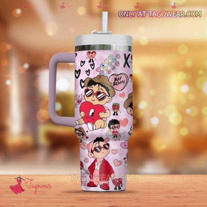 Bad Bunny Chibi Music Custom Stanley Quencher 40Oz Stainless Steel Tumbler With Handle - Image 2