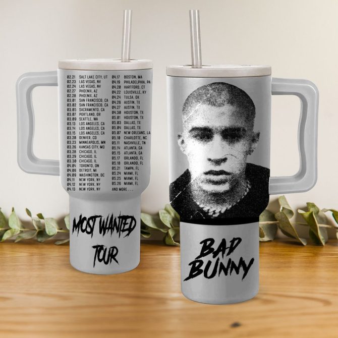 Bad Bunny Most Wanted Tour Music Custom Stanley Quencher 40Oz Stainless Steel Tumbler With Handle