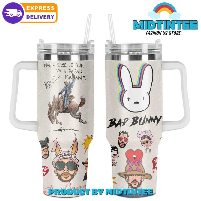 Bad Bunny Music Custom Stanley Quencher 40Oz Stainless Steel Tumbler With Handle
