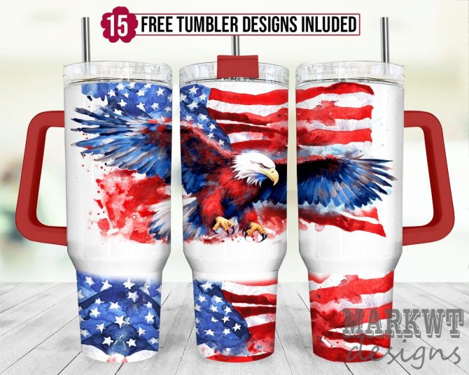 Bald Eagle American Flag Custom Stanley Quencher 40Oz Stainless Steel Tumbler With Handle