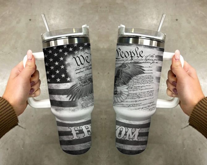 Bald Eagle American Flag Custom Stanley Quencher 40Oz Stainless Steel Tumbler With Handle - Image 5