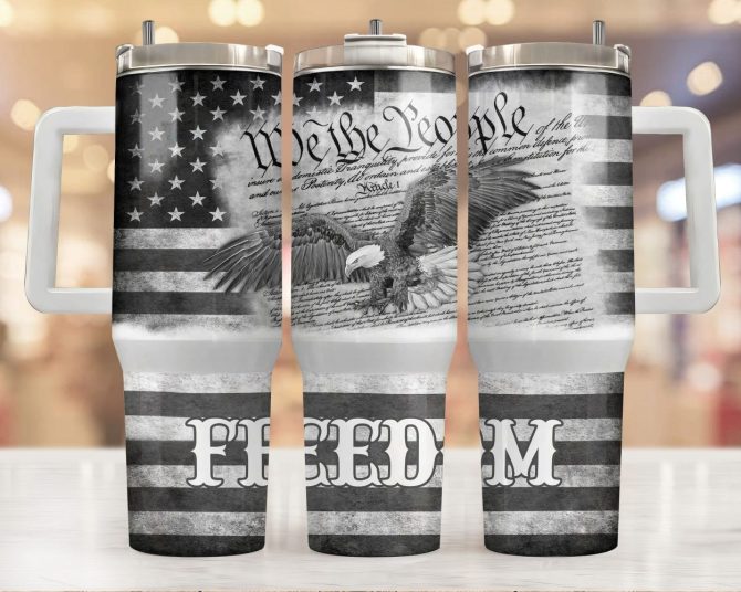 Bald Eagle American Flag Custom Stanley Quencher 40Oz Stainless Steel Tumbler With Handle