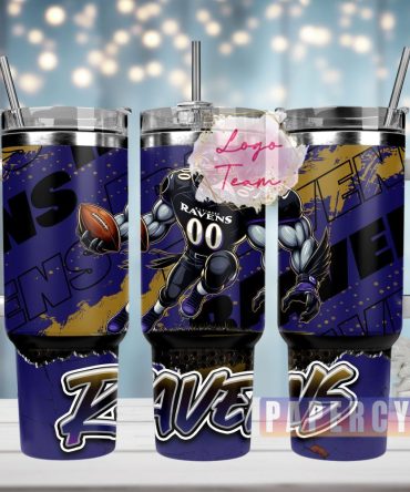 Baltimore Ravens Custom Stanley Quencher 40Oz Stainless Steel Tumbler With Handle