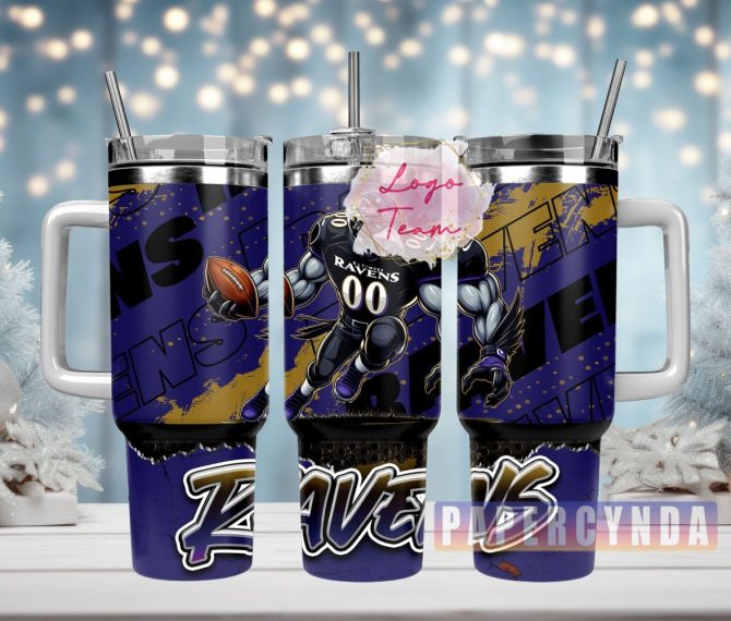 Baltimore Ravens Custom Stanley Quencher 40Oz Stainless Steel Tumbler With Handle