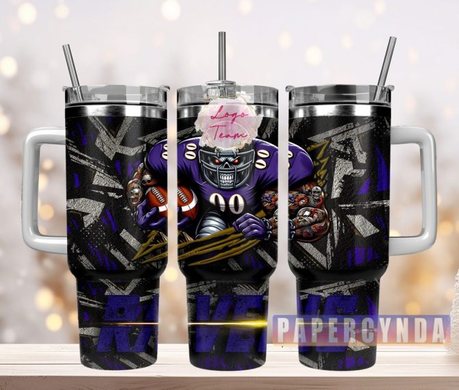 Baltimore Ravens Custom Stanley Quencher 40Oz Stainless Steel Tumbler With Handle