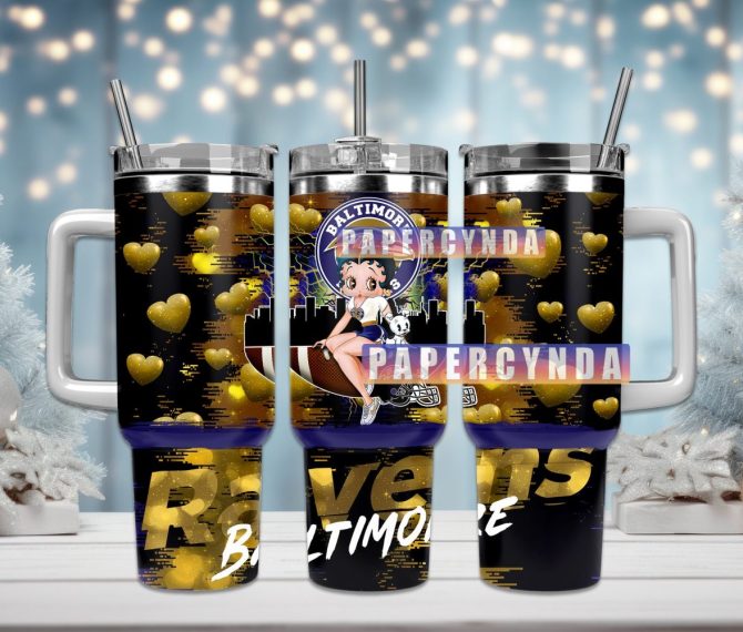 Baltimore Ravens Custom Stanley Quencher 40Oz Stainless Steel Tumbler With Handle