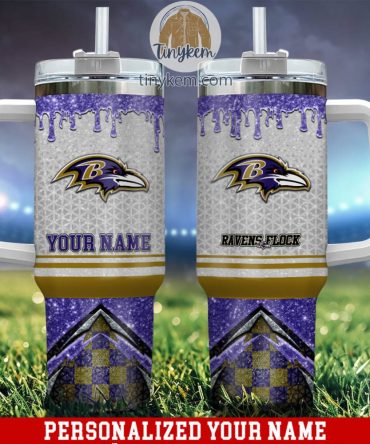 Baltimore Ravens Glitter Nfl Custom Stanley Quencher 40Oz Stainless Steel Tumbler With Handle