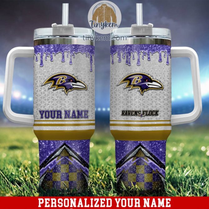 Baltimore Ravens Glitter Nfl Custom Stanley Quencher 40Oz Stainless Steel Tumbler With Handle