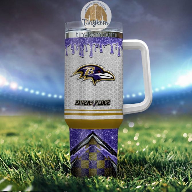 Baltimore Ravens Glitter Nfl Custom Stanley Quencher 40Oz Stainless Steel Tumbler With Handle - Image 4