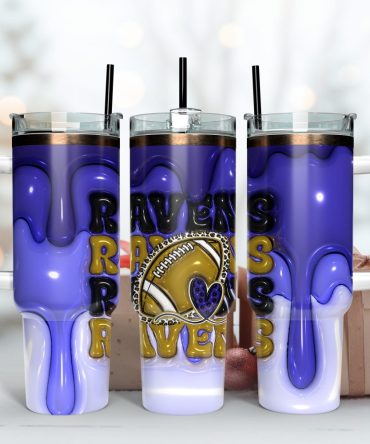 Baltimore Ravens Nfl 3D Inflated Puff Effect Custom Stanley Quencher 40Oz Stainless Steel Tumbler With Handle
